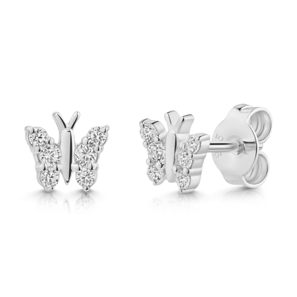 Ohrstecker Schmetterling mit 12 Zirkonia Silber 925/000 rhodiniert