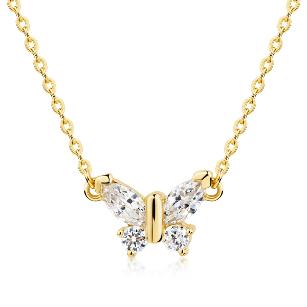 Collier Schmetterling 42/45cm mit 4 Zirkonia Silber 925/000 vergoldet