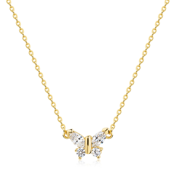 Collier Schmetterling 42/45cm mit 4 Zirkonia Silber 925/000 vergoldet