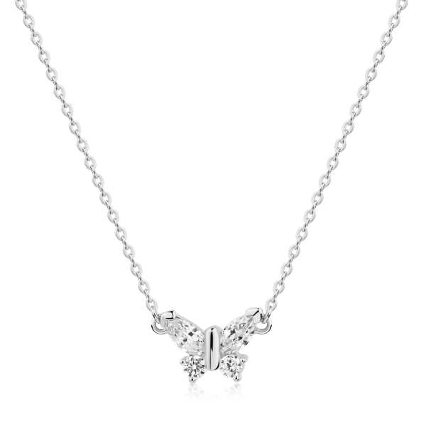 Collier Schmetterling 42/45cm mit 4 Zirkonia Silber 925/000 rhodiniert
