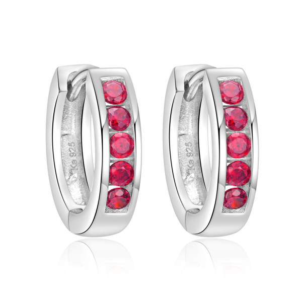 Klappcreolen 14,5/3mm mit 10 Zirkonia rot Silber 925/000