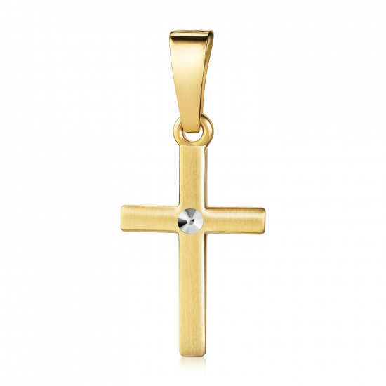 Anhänger Kreuz seidenmatt/diamantiert 13mm Silber 925/000 vergoldet Bicolor