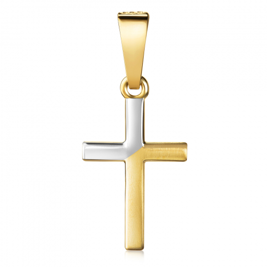 Anhänger Kreuz teilmatt 13mm Silber 925/000 vergoldet Bicolor