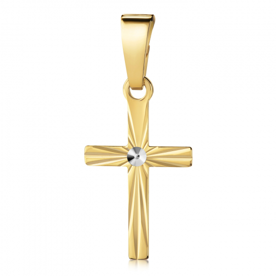 Anhänger Kreuz glanz/diamantiert 13mm Silber 925/000 vergoldet Bicolor