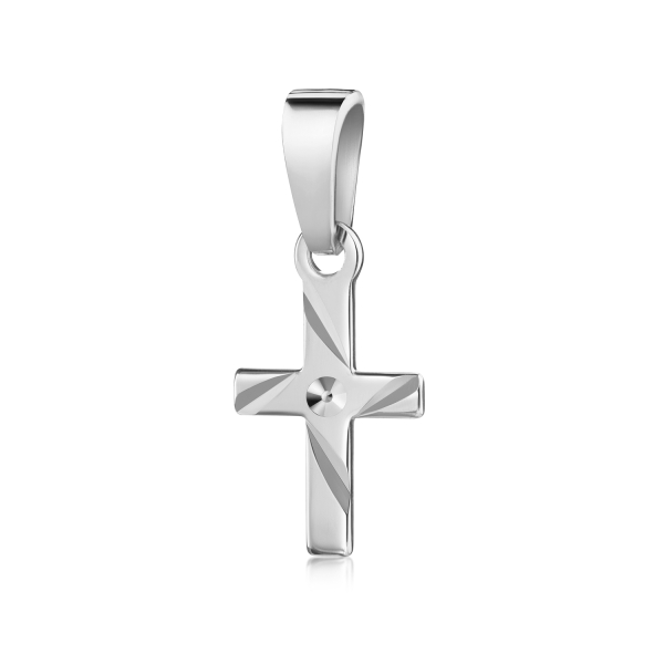Anhänger Kreuz glanz/diamantiert 10mm Silber 925/000 rhodiniert