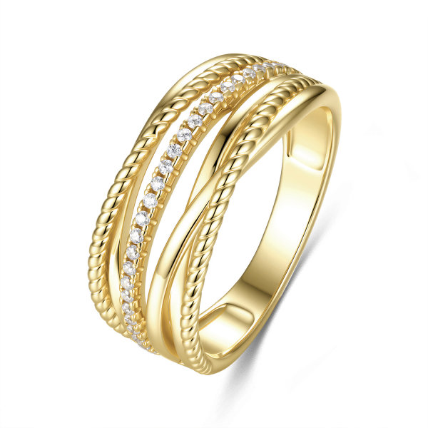 Damenring Silber 925 mit 28 Zirkonia, vergoldet