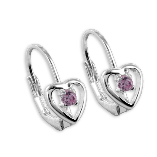 Ohrhänger Herz mit Kristallstein rosa - Silber 925/000
