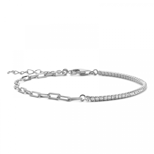 Armband halb Tennisarmand mit Zirkonia halb Ankerkette weit Silber 925/000