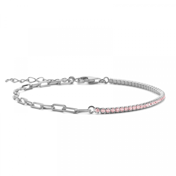 Armband halb Tennisarmand mit Zirkonia rosa halb Ankerkette weit Silber 925/000