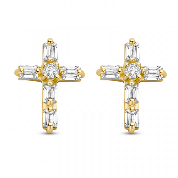 Ohrstecker Kreuz mit 12 Zirkonia Gold 585/000