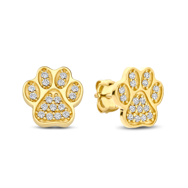 Ohrstecker Hundepfote 34 Zirkonia Gold 585/000