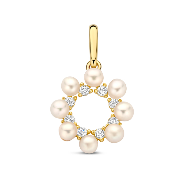Anhänger 8 Süßwasserzuchtperle und 8 Zirkonia Gold 585/000