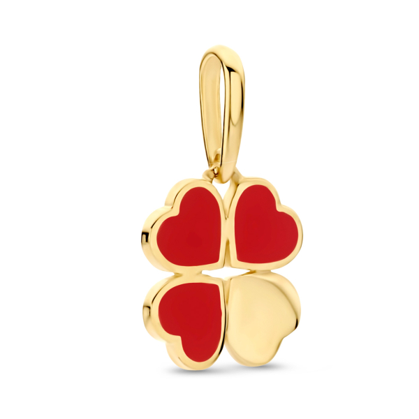 Anhänger Kleeblatt Herzen Lack rot Gold 585/000