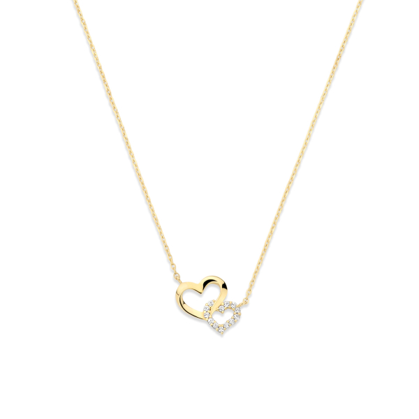 Collier 43/41/38 cm mit zwei Herzen Gold 585/000