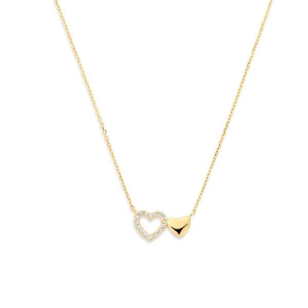 Collier 43/41/38 cm mit zwei Herzen Gold 585/000