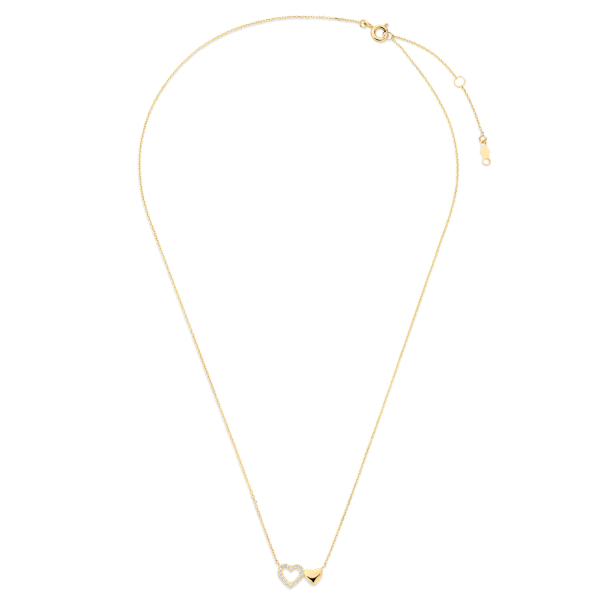 Preview: Collier 43/41/38 cm mit zwei Herzen Gold 585/000
