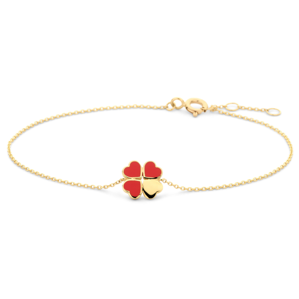 Armband 18/17/16 cm Kleeblatt/Herzen Gold 585/000