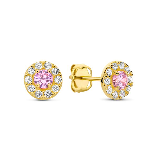 Ohrstecker Ø 5,5mm mit 22 Zirkonia weiß/rosa Gold 585/000
