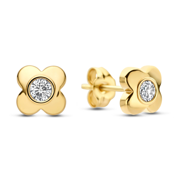Ohrstecker Kleeblatt 4,6mm mit Zirkonia Gold 585/000