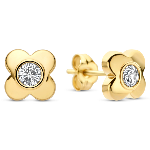Ohrstecker Kleeblatt 6,3mm mit Zirkonia Gold 585/000
