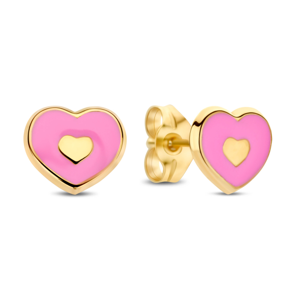Ohrstecker Herz Lack rosa 6,5mm Gold 585/000