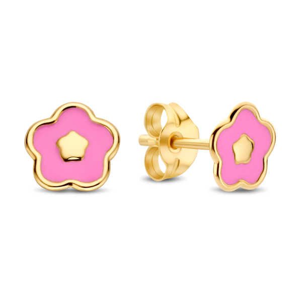 Ohrstecker Blume Lack rosa 5,7mm Gold 585/000