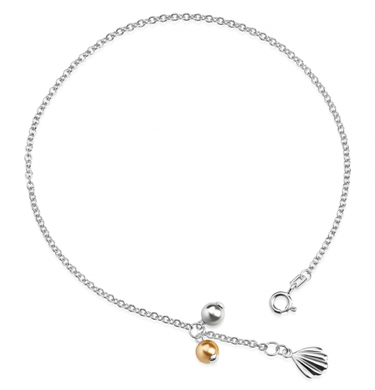 Fußkette mit 2 Swarovski Pearls/Elements und Muschel Silber 925/000