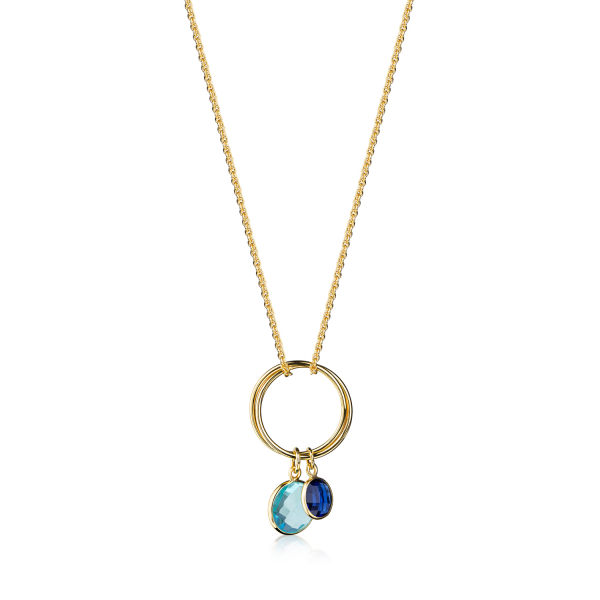 Collier 2-rhg. mit Quarz in Swiss Blue & London Blue Silber 925/000 3 Milliemes vergoldet