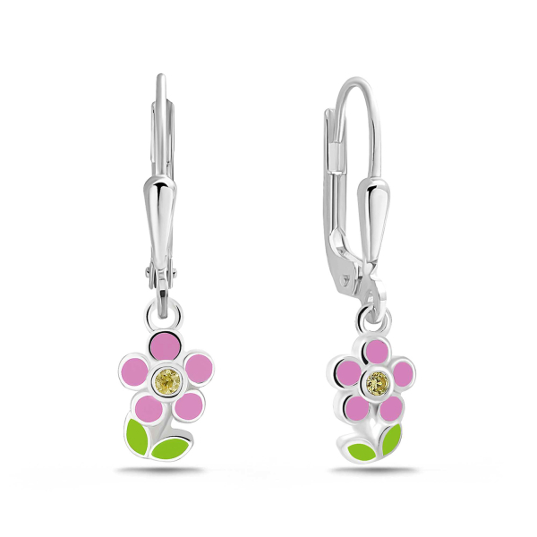 Ohrhänger Blume Zirkonia Lack bunt Silber 925/000 rhodiniert