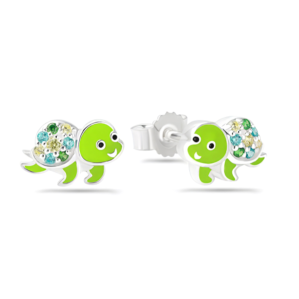 Ohrstecker Schildkröte 8 Zirkonia bunt Silber 925/000 rhodiniert