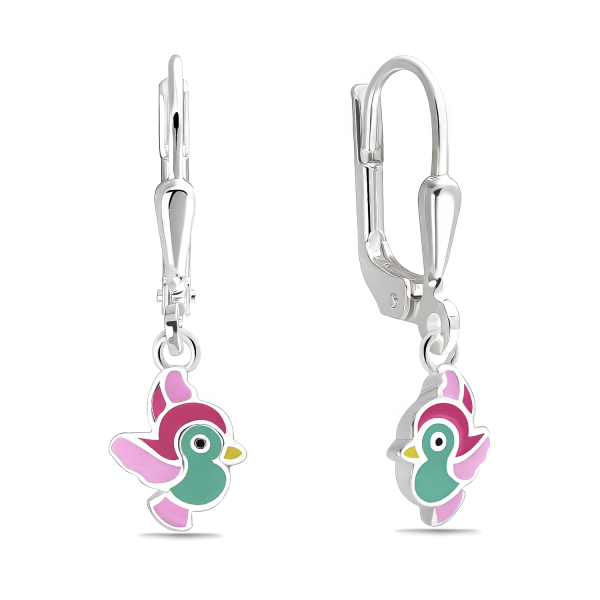 Ohrhänger Vogel Lack bunt Silber 925/000 rhodiniert