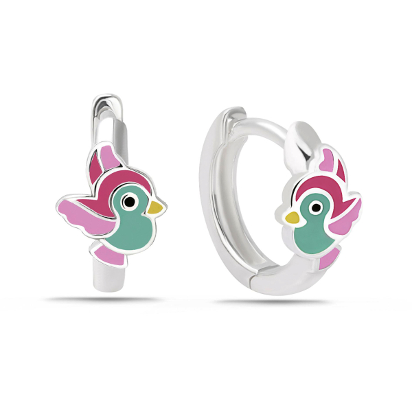 Klappcreolen Vogel Lack bunt Silber 925/000 rhodiniert