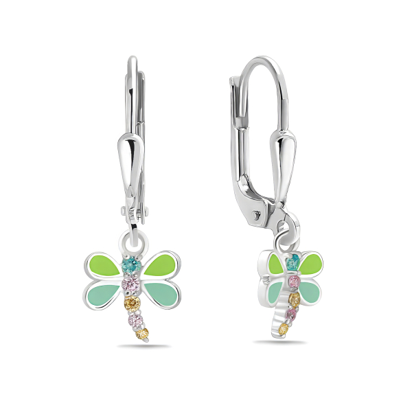 Ohrhänger Libelle 10 Zirkonia bunt Silber 925/000 rhodiniert