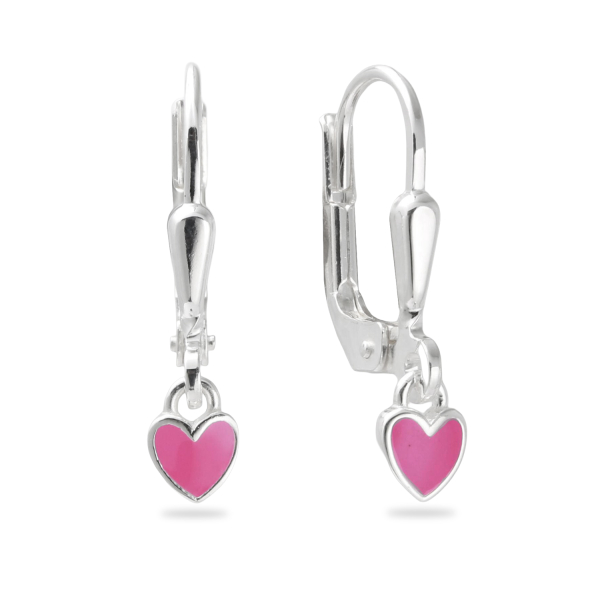 Ohrhänger Herz Lack pink Silber 925/000 rhodiniert