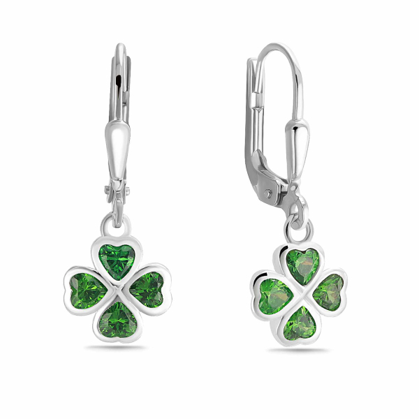 Ohrhänger Kleeblatt Herzen Zirkonia grün Silber 925/000 rhodiniert