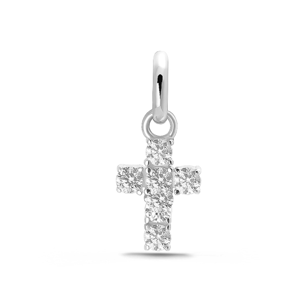 Anhänger Kreuz 8,5mm 6 Zirkonia Silber 925/000 rhodiniert