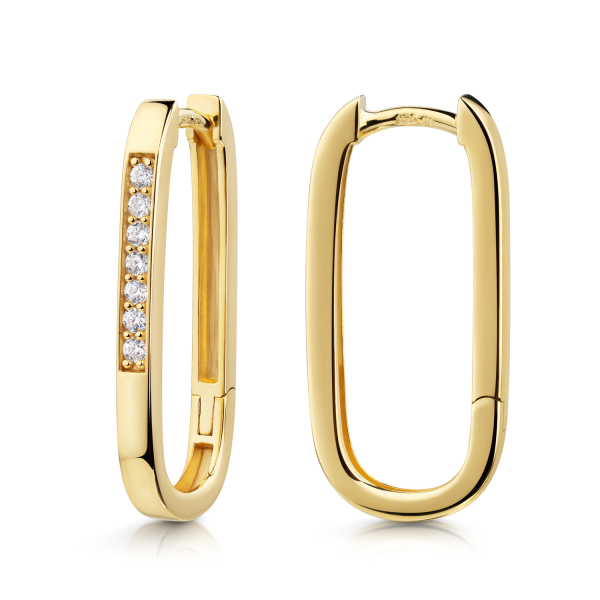 Klappcreolen 24 x 11mm 14 Zirkonia Silber 925/000 vergoldet
