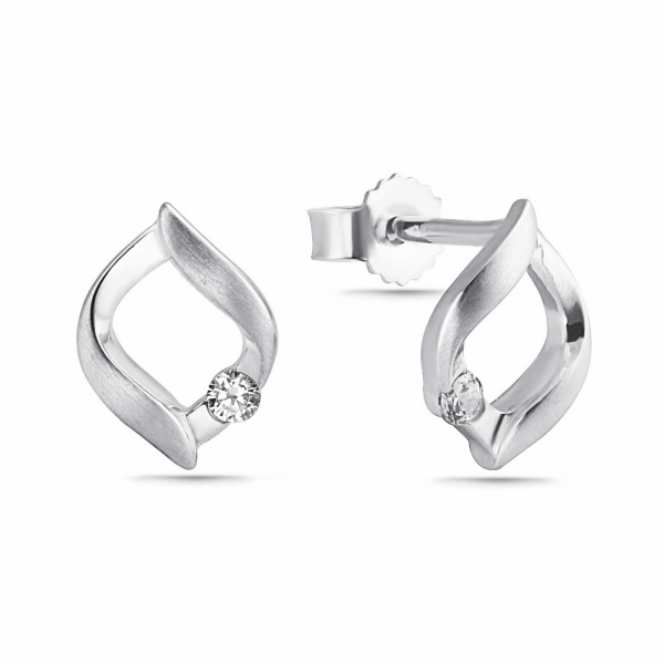 Ohrstecker teilmattiert Zirkonia Silber 925/000 rhodiniert