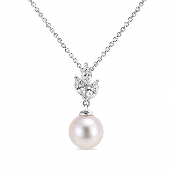 Collier 45/42cm mit Süßwasser-Zuchtperle und 3 Zirkonia Silber 925/000 rhodiniert