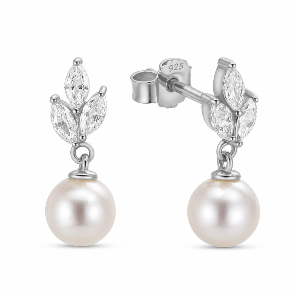 Ohrstecker Süßwasser-Zuchtperle und 3 Zirkonia Silber 925/000 rhodiniert