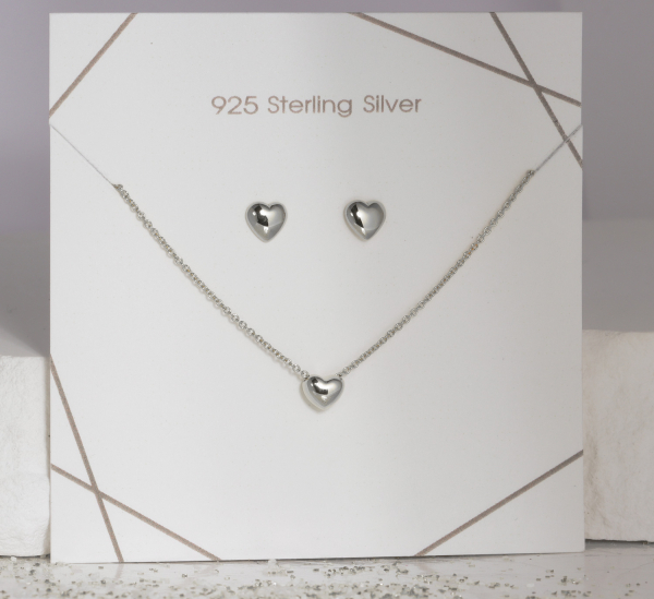 Set Collier & Ohrstecker Herz Silber 925/000 rhodiniert