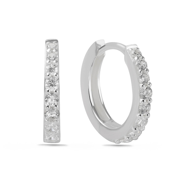 Klappcreolen Ø 13,5mm 16 Zirkonia Silber 925/000 rhodiniert