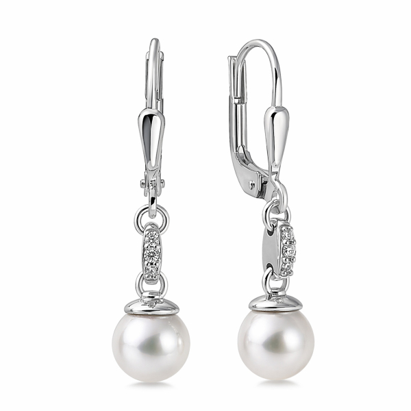 Ohrhänger Süßwasser-Zuchtperle und 6 Zirkonia Silber 925/000 rhodiniert