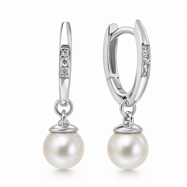 Klappcreolen Süßwasser-Zuchtperle und 6 Zirkonia Silber 925/000 rhodiniert