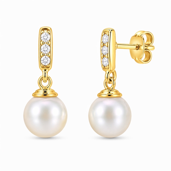 Ohrstecker Süßwasser-Zuchtperle und 6 Zirkonia Silber 925/000 vergoldet
