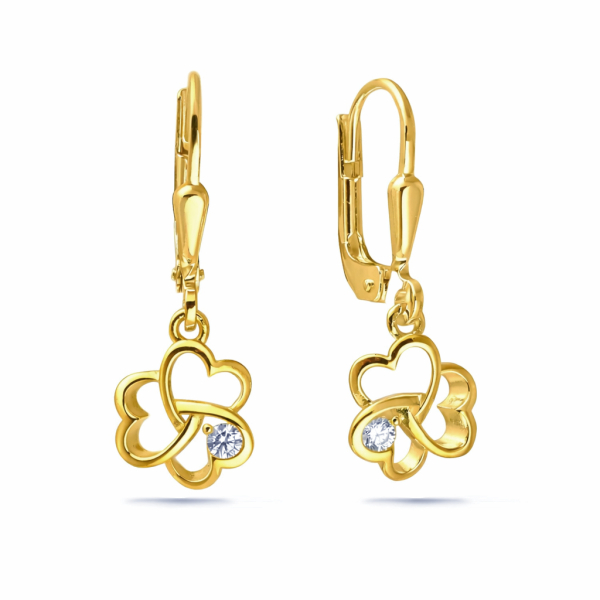 Ohrhänger Kleeblatt Herzen Zirkonia 7,5mm Silber 925/000 vergoldet