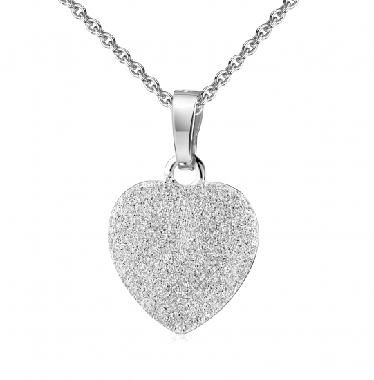 Anhänger / Collier Gravurplatte Herz mit Diamant Glitzer Silber 925/000