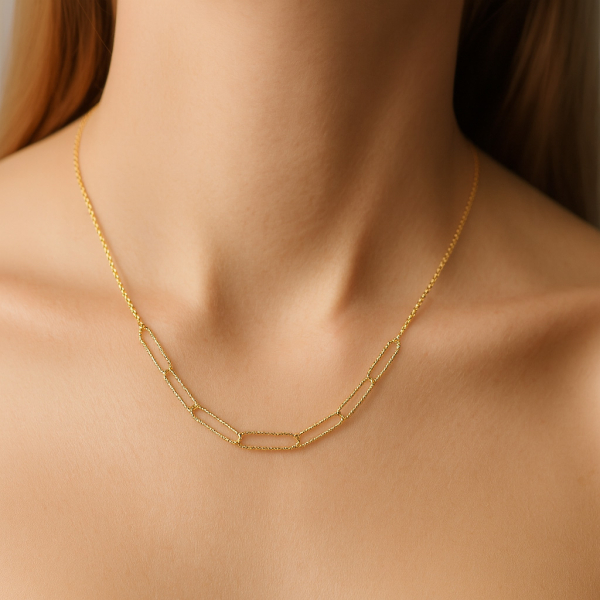 Preview: Collier 2-rhg. mit 7 weiten Gliedern Silber 925/000 vergoldet