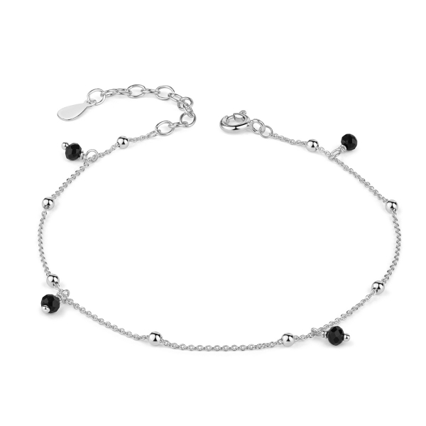 Armband mit 4 synth. Spinell schwarz Kugeln 3mm Silber 925/000 rhodiniert