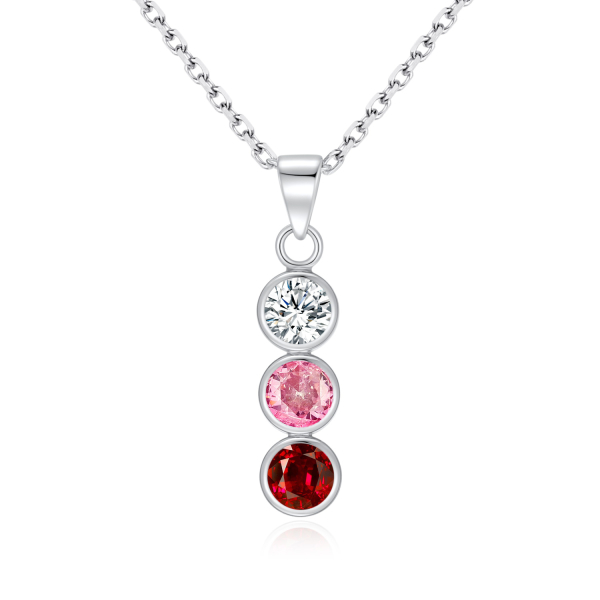 Halskette mit Anhänger 3 Zirkonia weiß/rosa/rot Silber 925/000 rhodiniert